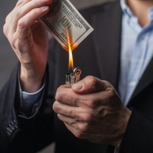 Man burning cash